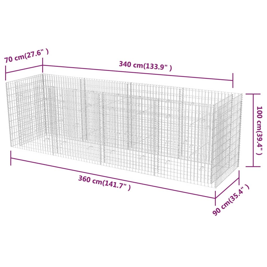 vidaXL Gabion Raised Bed Steel 360x90x100 cm