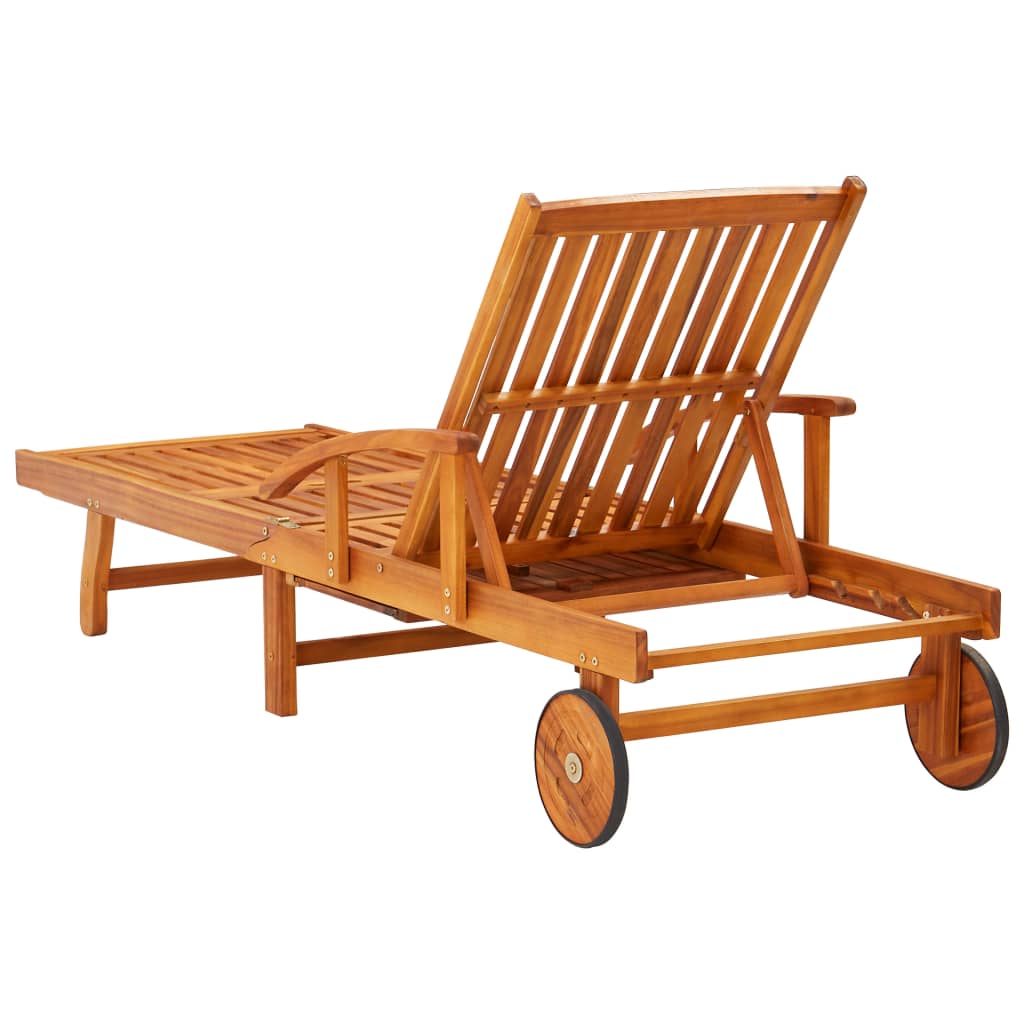 vidaXL Garden Sun Lounger with Table and Cushion Solid Acacia Wood