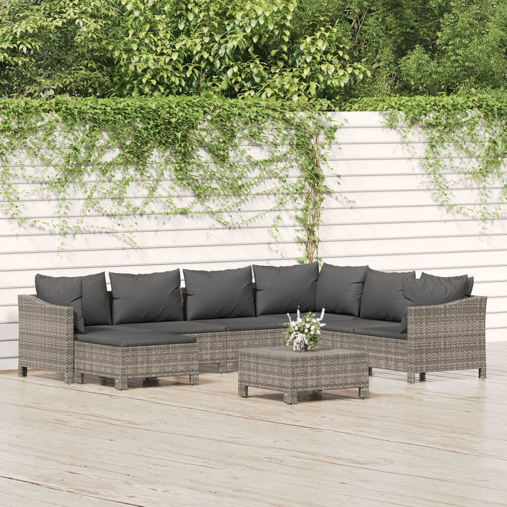 vidaXL 8 Piece Garden Lounge Set with Cushions Grey Poly Rattan