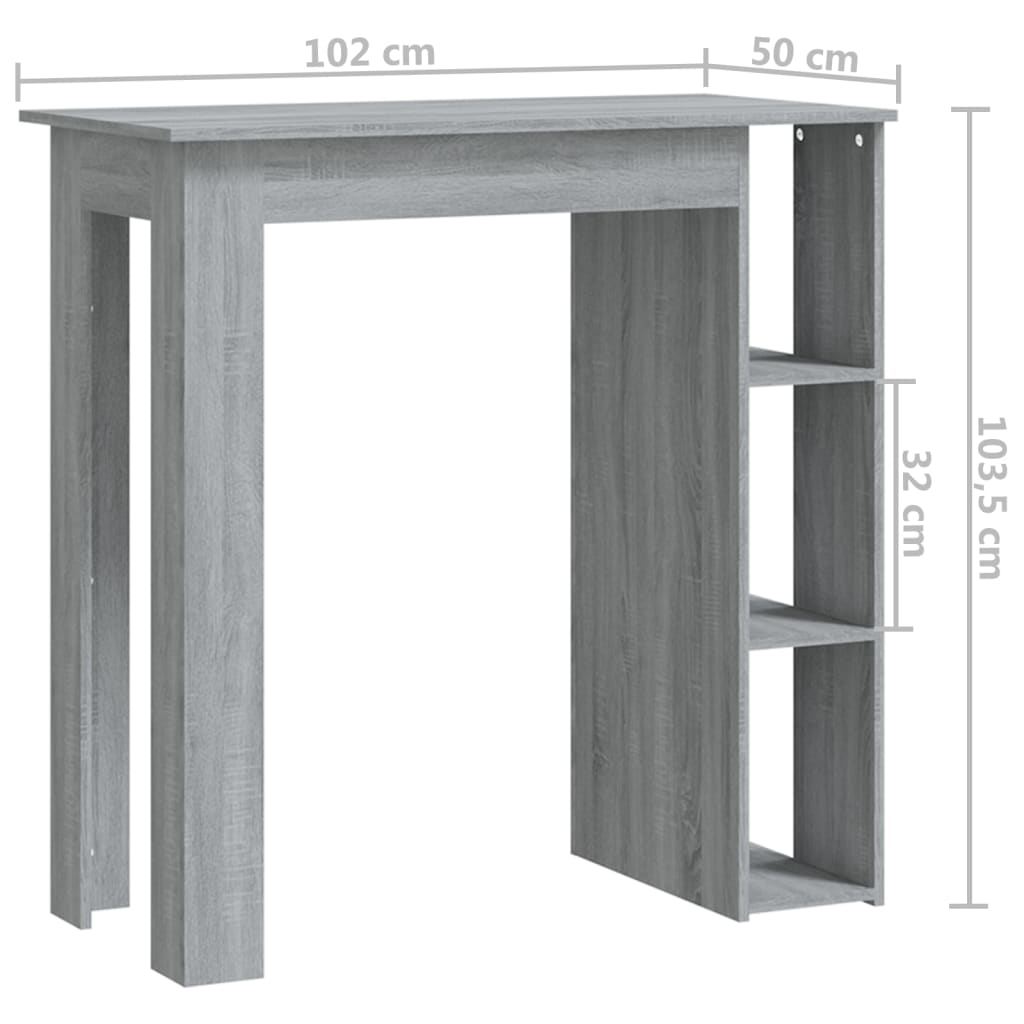 vidaXL Bar Table with Shelf Grey Sonoma 102x50x103.5 cm Engineered Wood