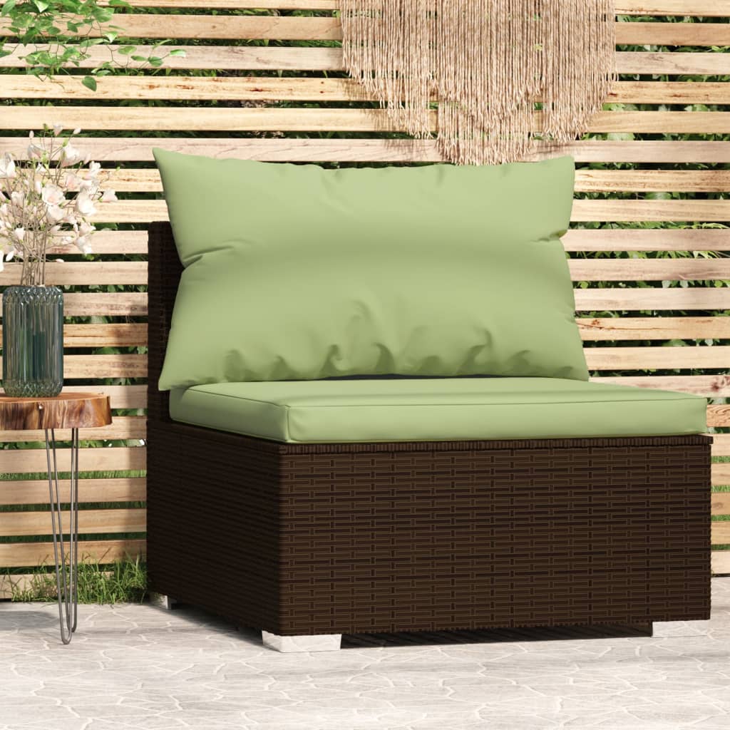 vidaXL Garden Middle Sofa with Cushions Brown Poly Rattan