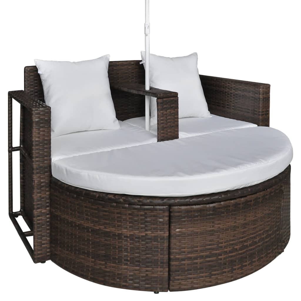 vidaXL Garden Bed with Parasol Brown Poly Rattan