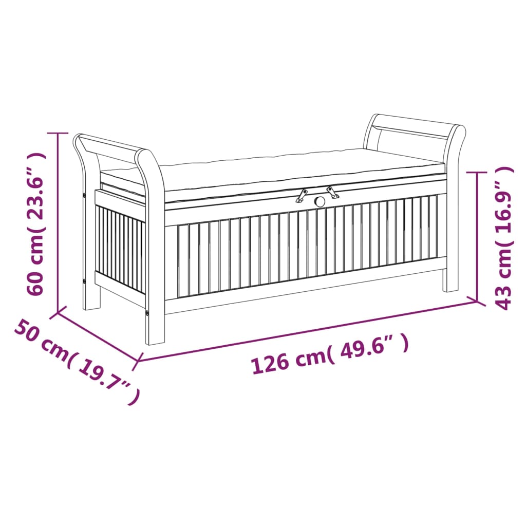 vidaXL Garden Storage Bench with Cushion 126 cm Solid Wood Acacia