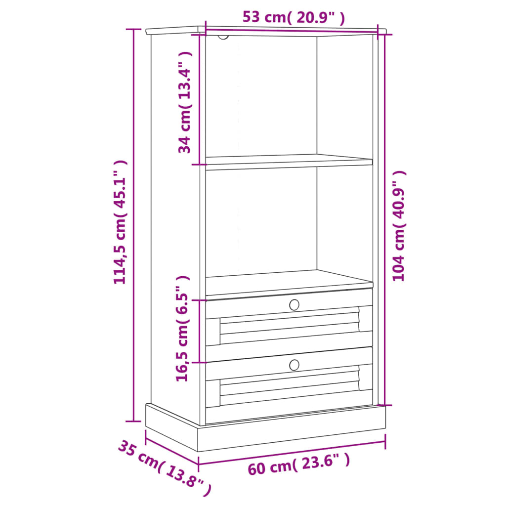 vidaXL Bookcase VIGO Grey 60x35x114.5 cm Solid Wood Pine