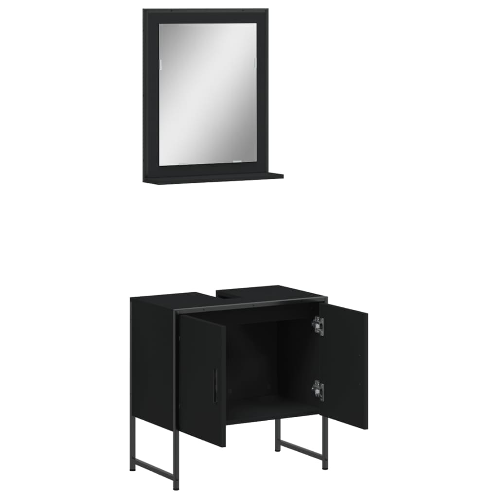 vidaXL 2 Piece Bathroom Cabinet Set Black Engineered Wood