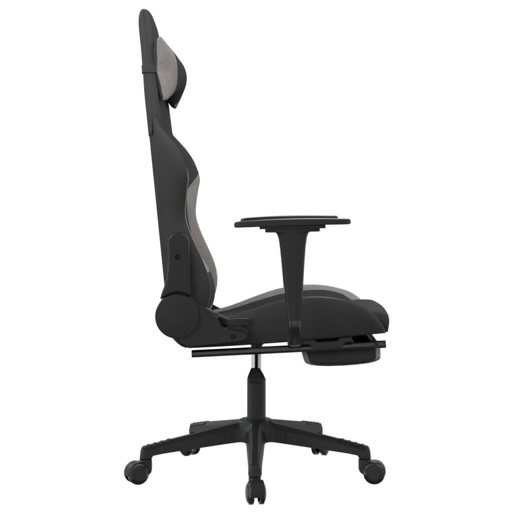 vidaXL Massage Gaming Chair with Footrest Black and Light Grey Fabric
