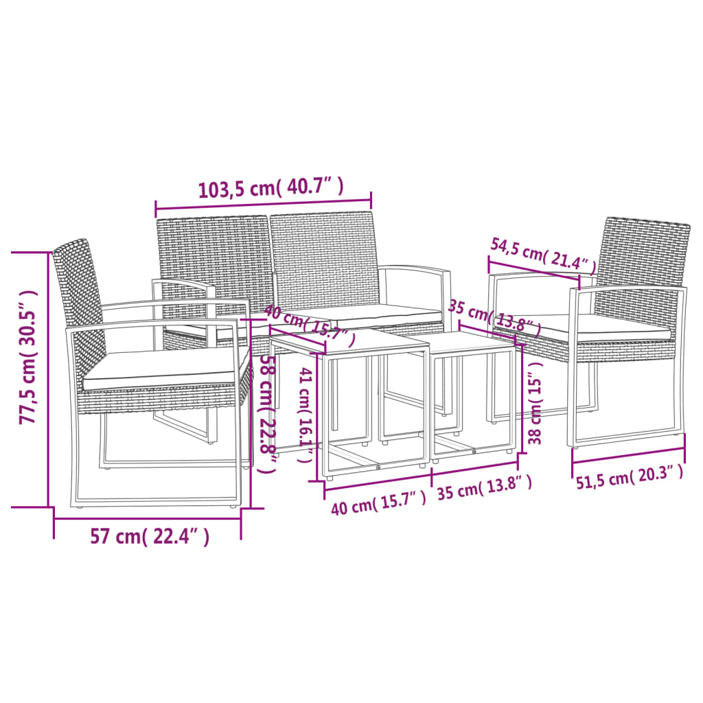 vidaXL 5 piece Garden Dining Set with Cushions Black PP Rattan