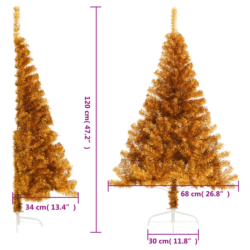 vidaXL Artificial Half Christmas Tree with Stand Gold 120 cm PET
