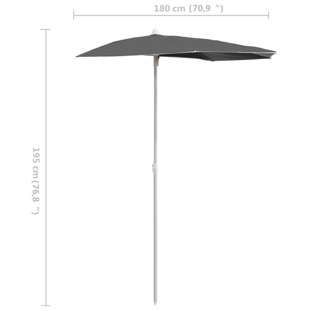 vidaXL Garden Half Parasol with Pole 180x90 cm Anthracite