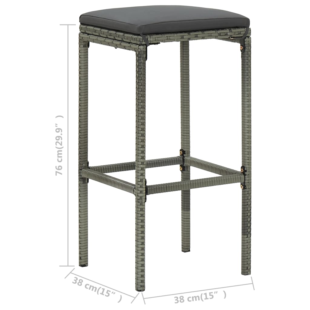 vidaXL Bar Stools with Cushions 3 pcs Grey Poly Rattan