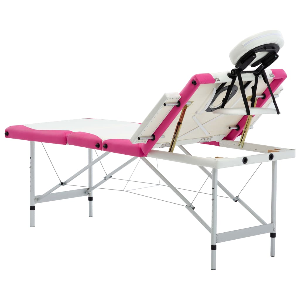 vidaXL 4-Zone Foldable Massage Table Aluminium White and Pink