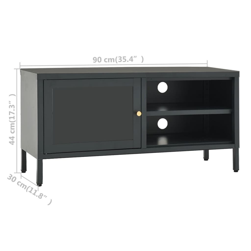 vidaXL TV Cabinet Anthracite 90x30x44 cm Steel and Glass