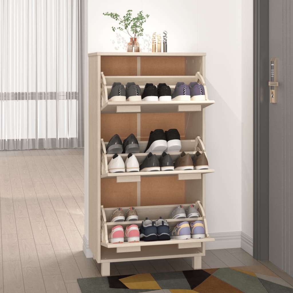 vidaXL Shoe Cabinet HAMAR Honey Brown 59.5x35x117 cm Solid Wood Pine