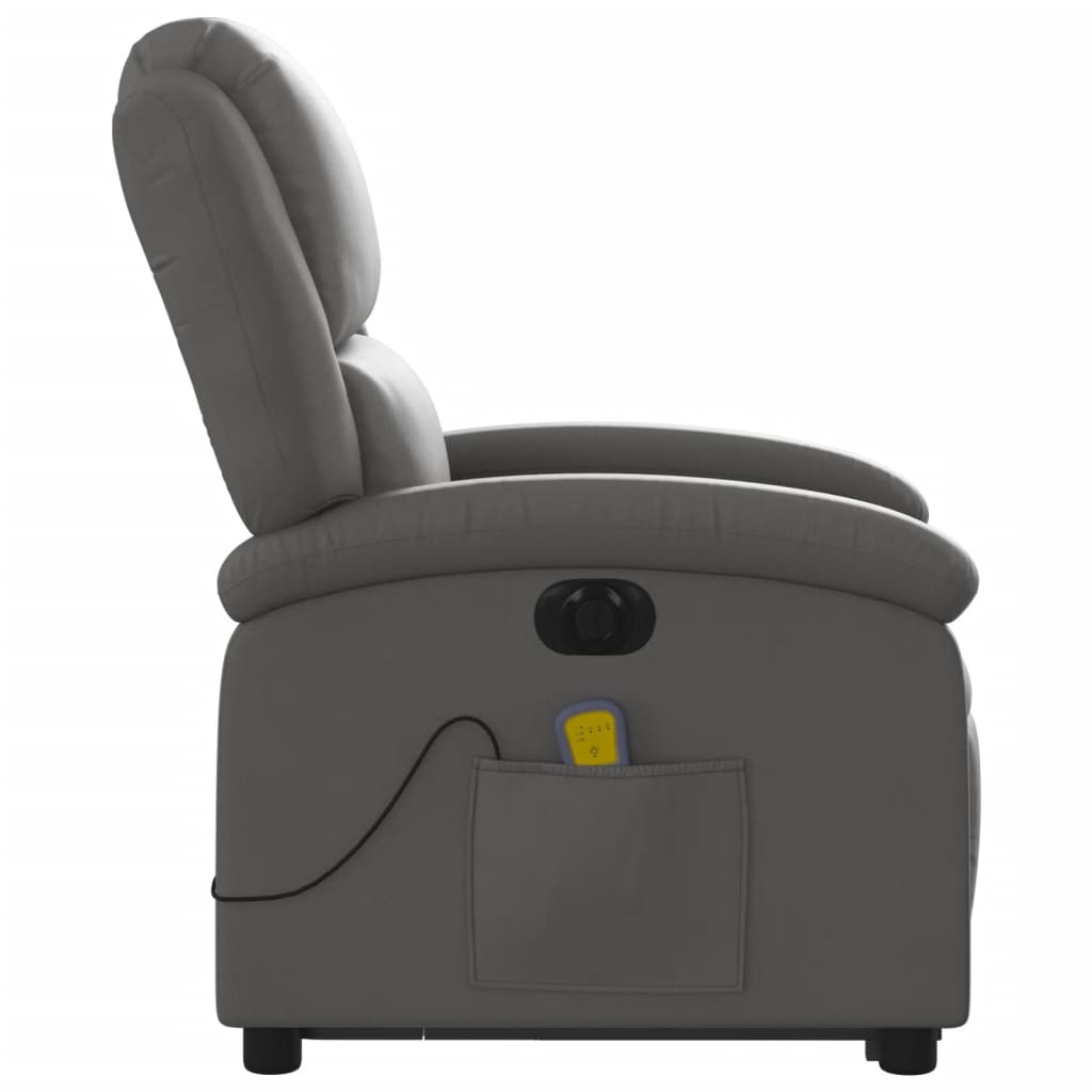 vidaXL Electric Stand up Massage Recliner Chair Grey Real Leather