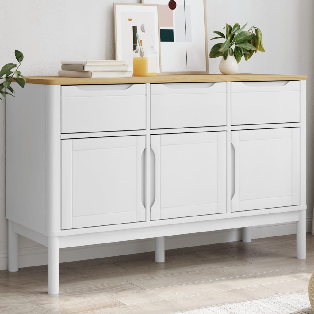 vidaXL Sideboard FLORO White 114x43x74 cm Solid Wood Pine