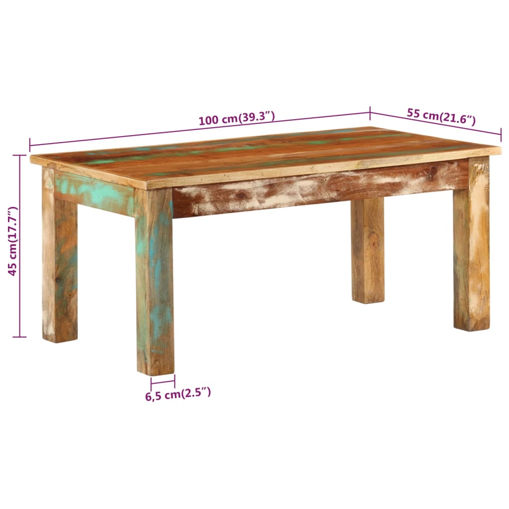 vidaXL Coffee Table 100x55x45 cm Solid Wood Reclaimed