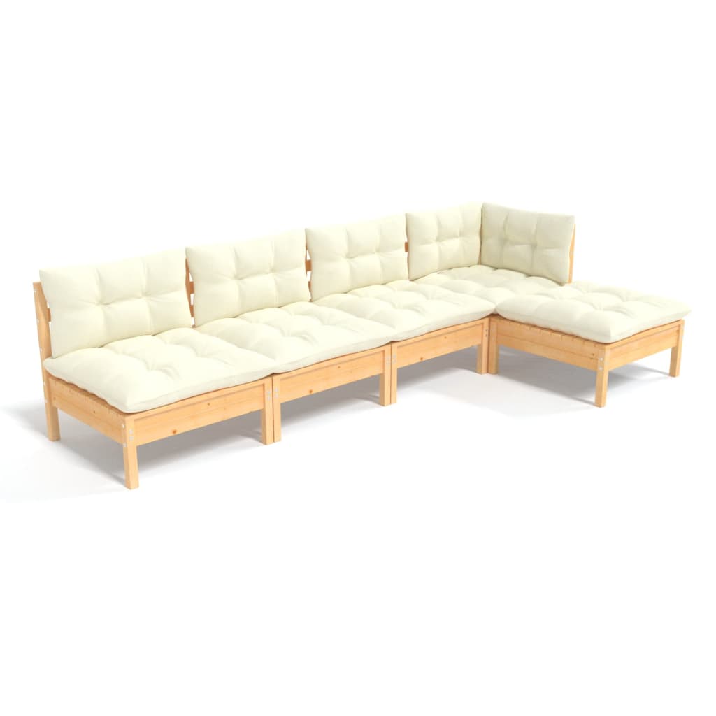 vidaXL 5 Piece Garden Lounge Set with Cream Cushions Pinewood