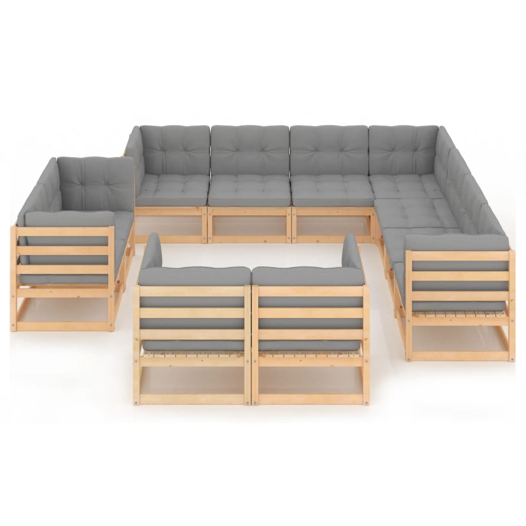 vidaXL 11 Piece Garden Lounge Set with Cushions Solid Pinewood