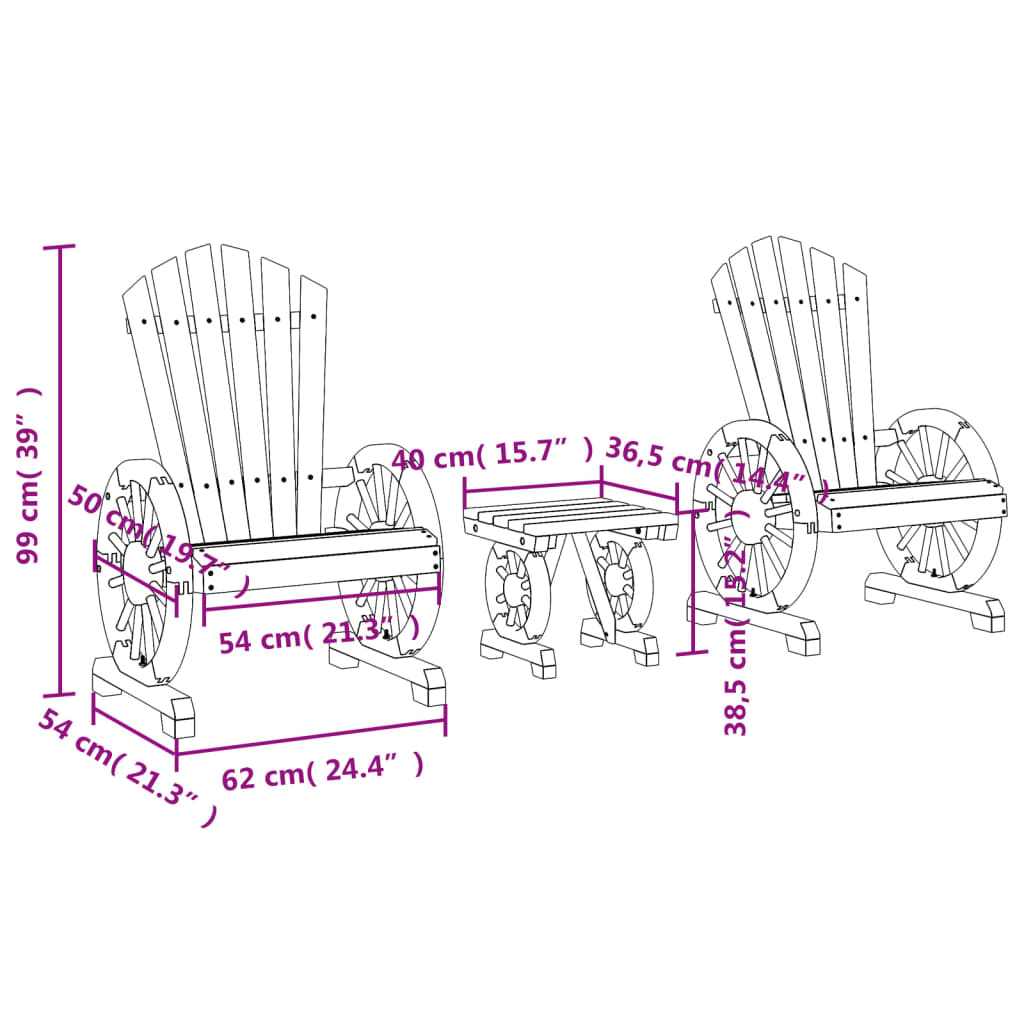 vidaXL 3 Piece Garden Lounge Set Solid Wood Fir