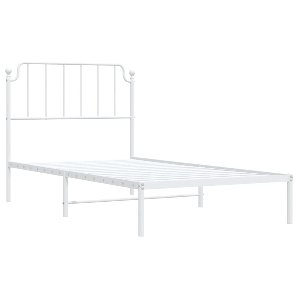 vidaXL Metal Bed Frame with Headboard White 100x190 cm