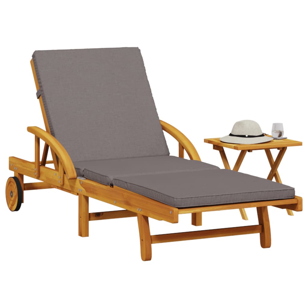 vidaXL Sun Lounger with Cushion and Table Solid Wood Acacia