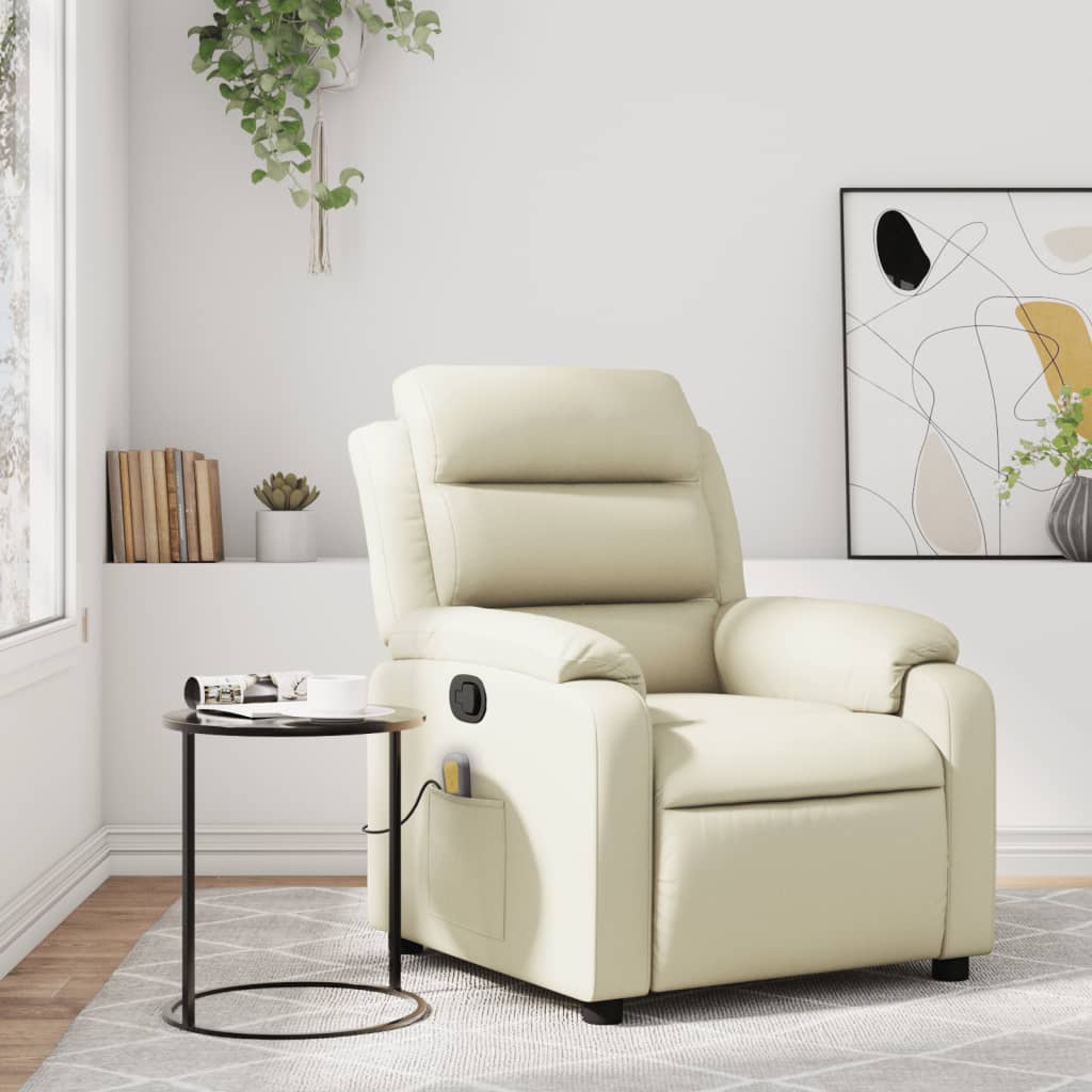 vidaXL Massage Recliner Chair Cream Faux Leather