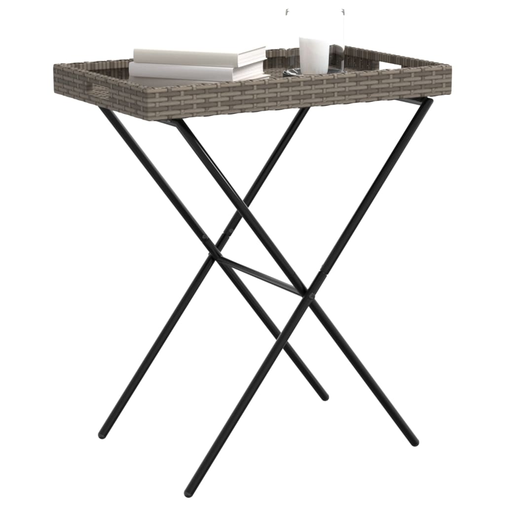 vidaXL Folding Tray Table Grey 65x40x75 cm Poly Rattan