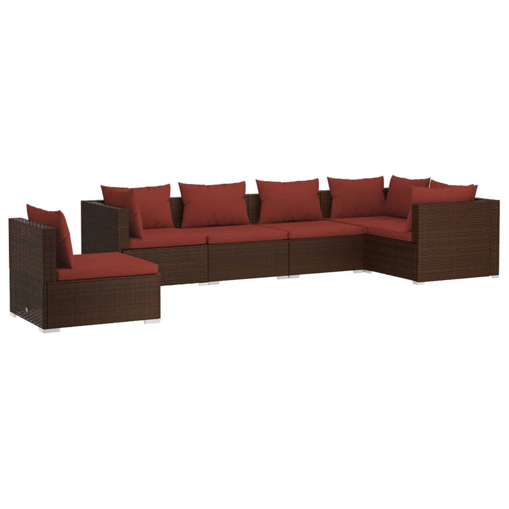 vidaXL 6 Piece Garden Lounge Set with Cushions Poly Rattan Brown