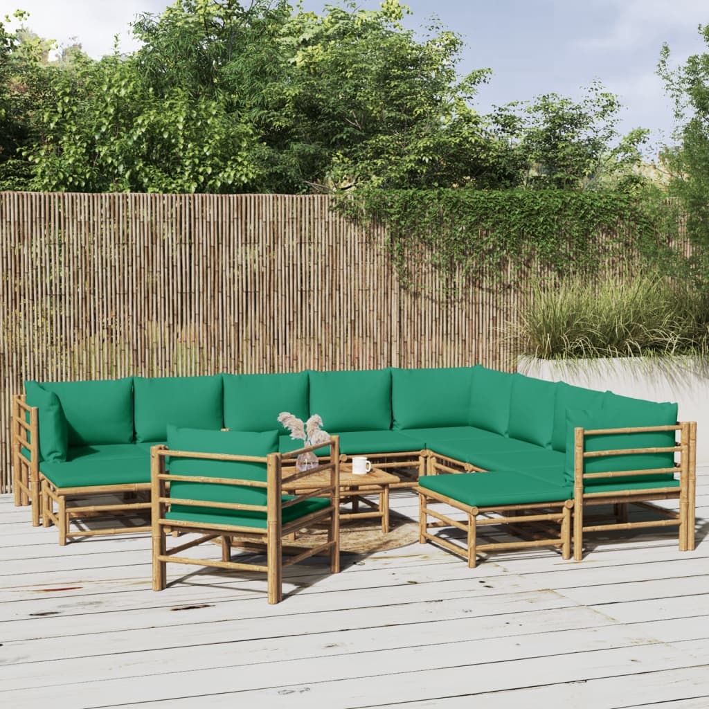 vidaXL 12 Piece Garden Lounge Set with Green Cushions Bamboo