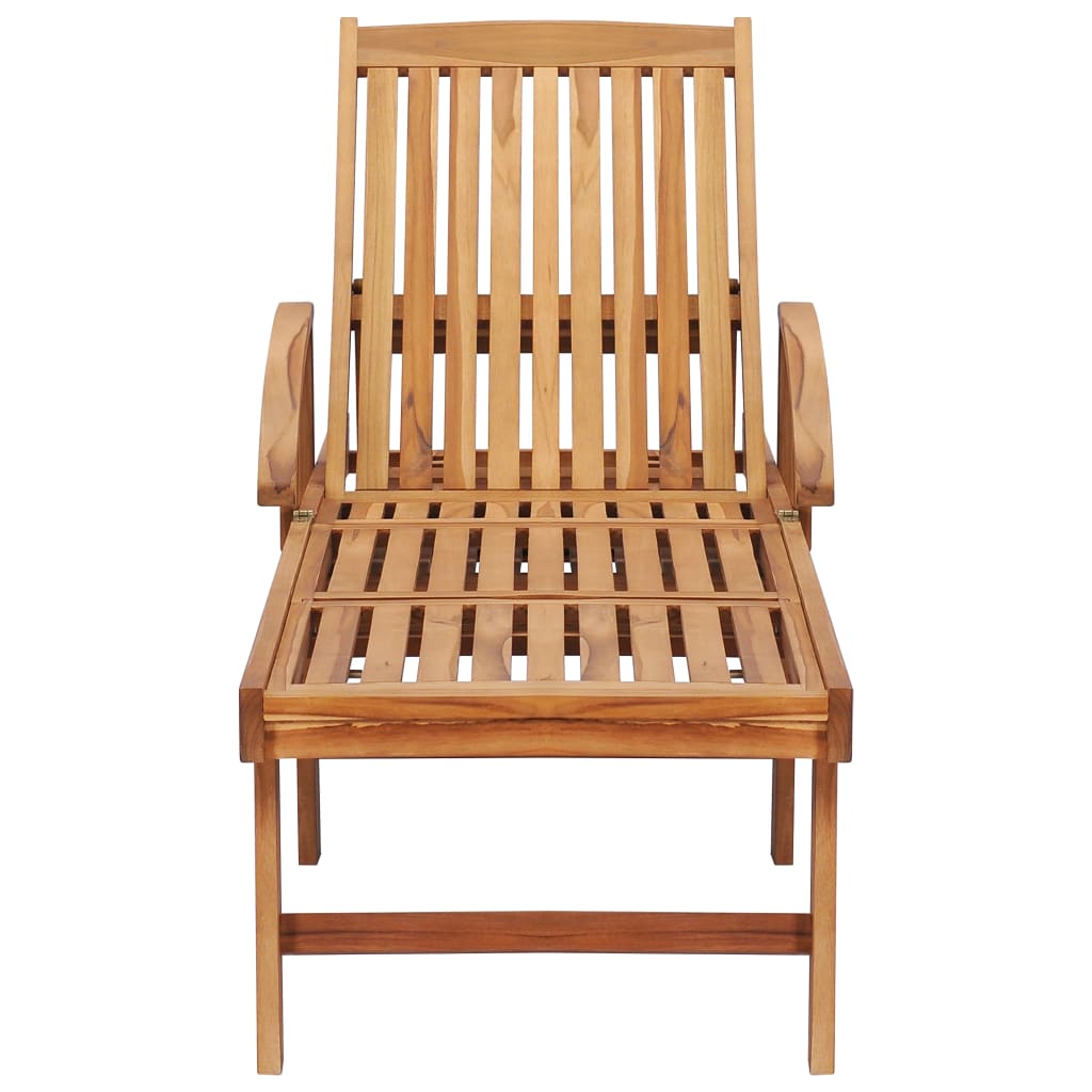 vidaXL Sun Lounger with Table and Cushion Solid Teak Wood