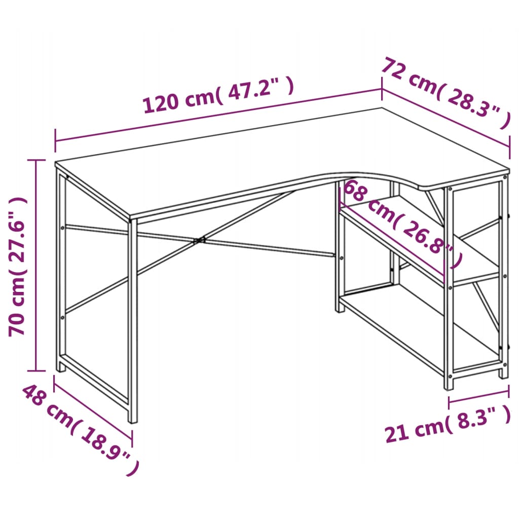 vidaXL Computer Desk White and Oak 120x72x70 cm