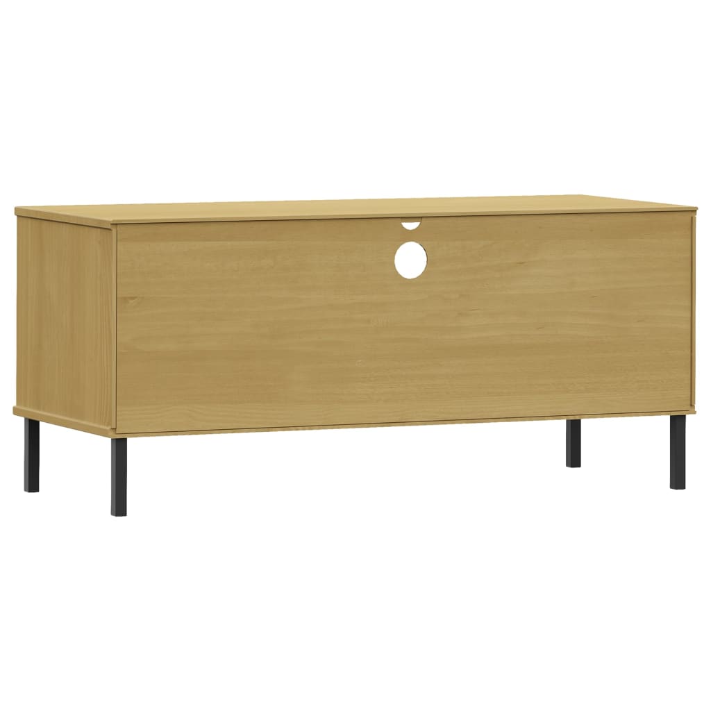 vidaXL TV Cabinet with Metal Legs Brown Solid Wood Pine OSLO