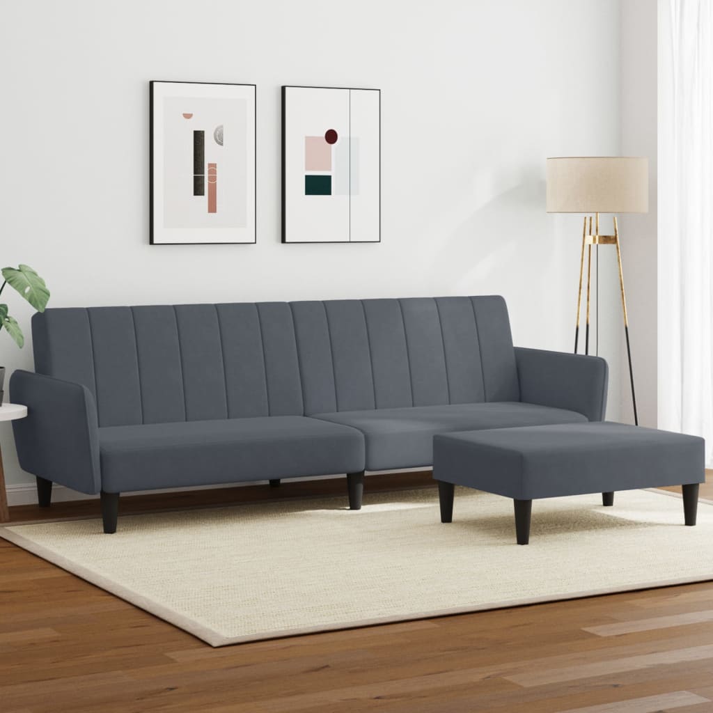 vidaXL 2-Seater Sofa Bed with Footstool Dark Grey Velvet