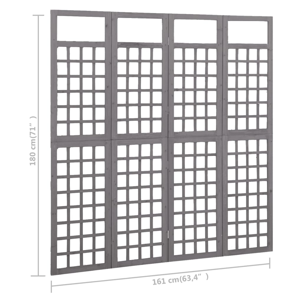 vidaXL 4-Panel Room Divider/Trellis Solid Fir Wood Grey 161x180 cm