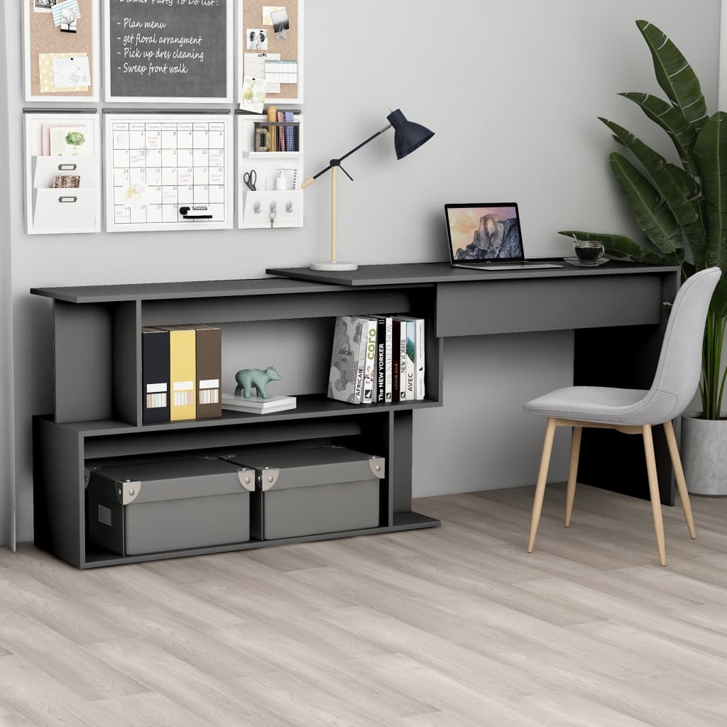 vidaXL Corner Desk Grey 200x50x76 cm Engineered Wood