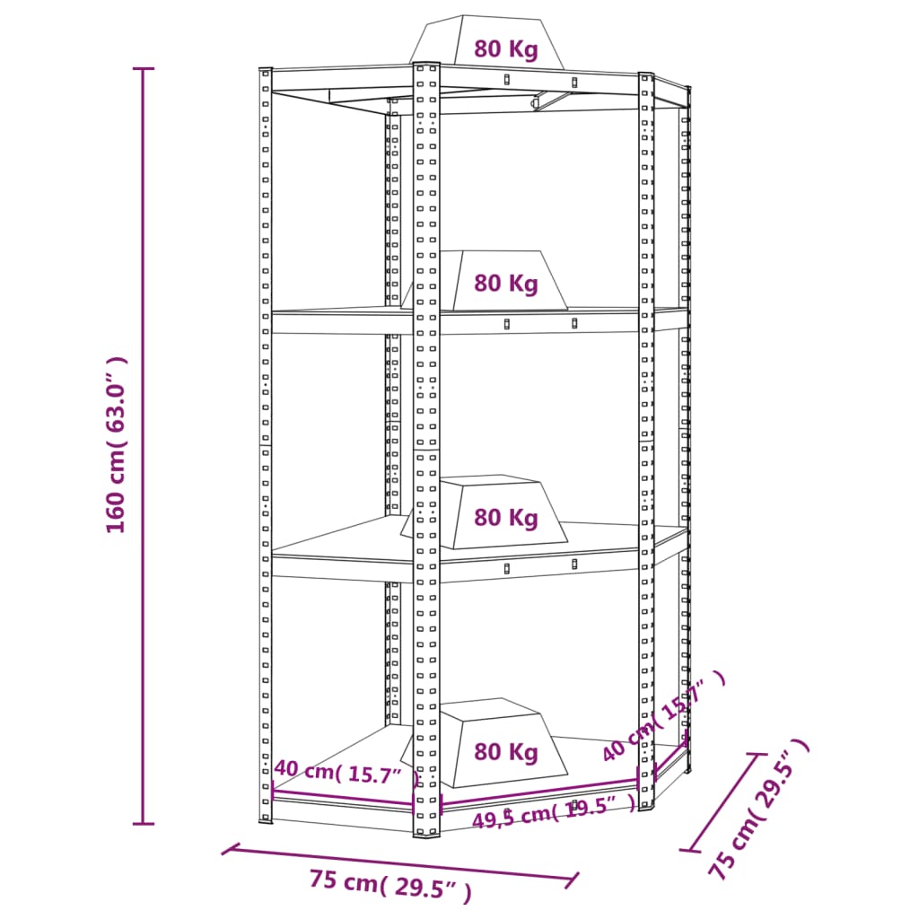 vidaXL 4-Layer Corner Shelf Silver Steel&Engineered Wood