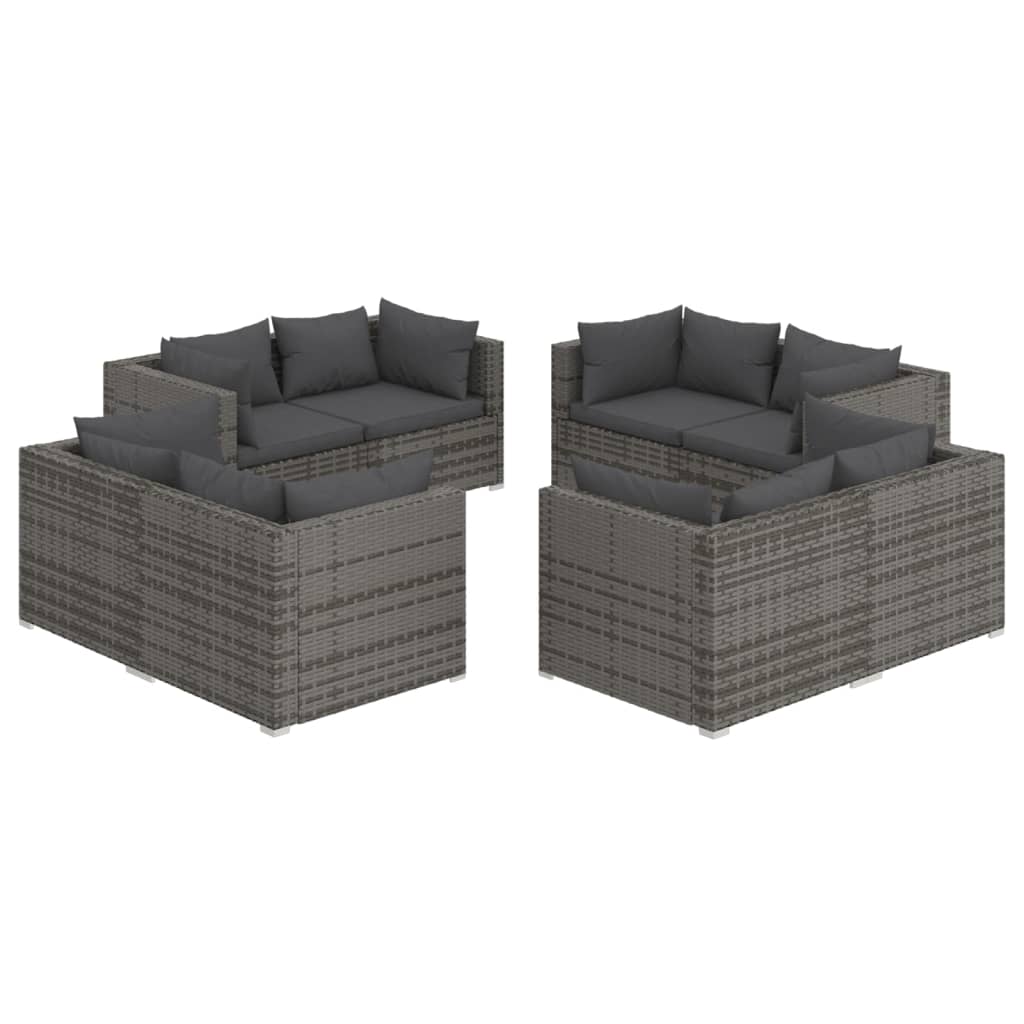 vidaXL 8 Piece Garden Lounge Set with Cushions Poly Rattan Grey