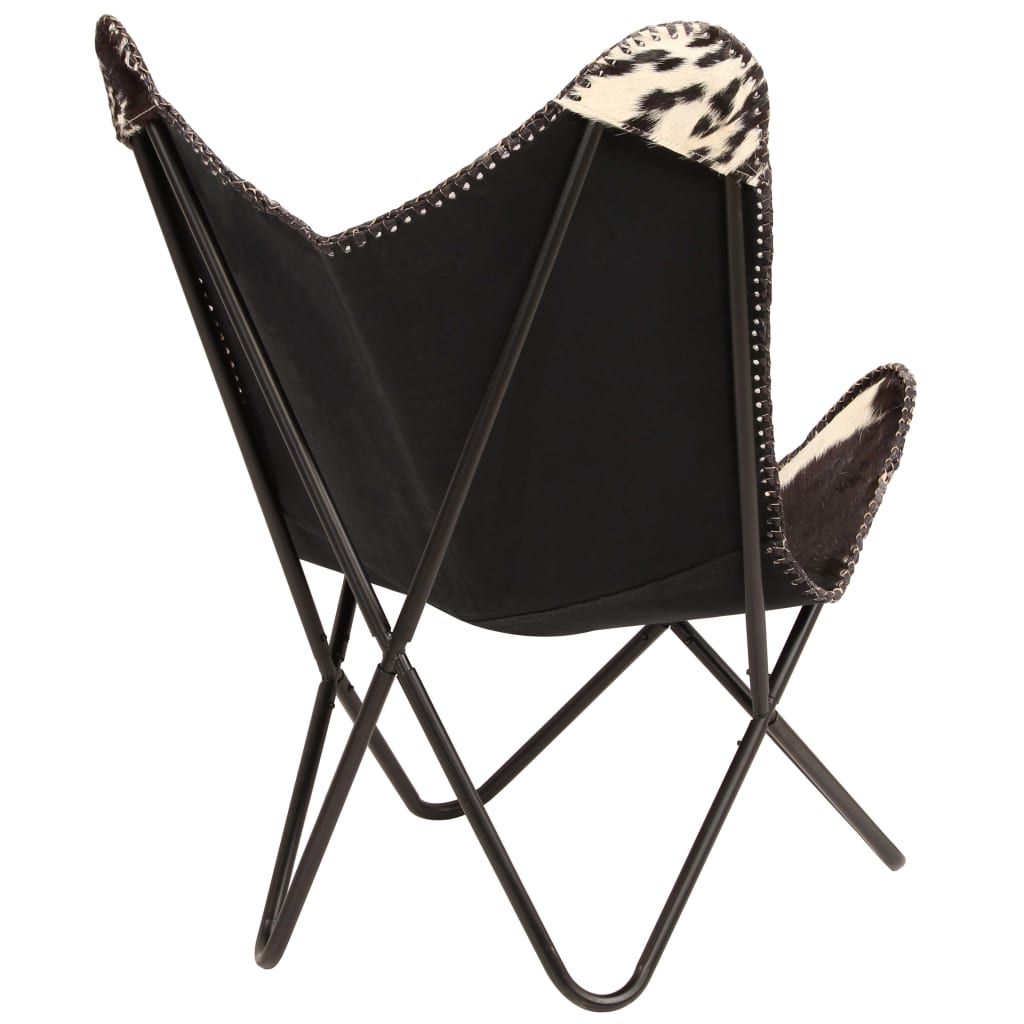 vidaXL Butterfly Chair Black and White Genuine Goat Leather