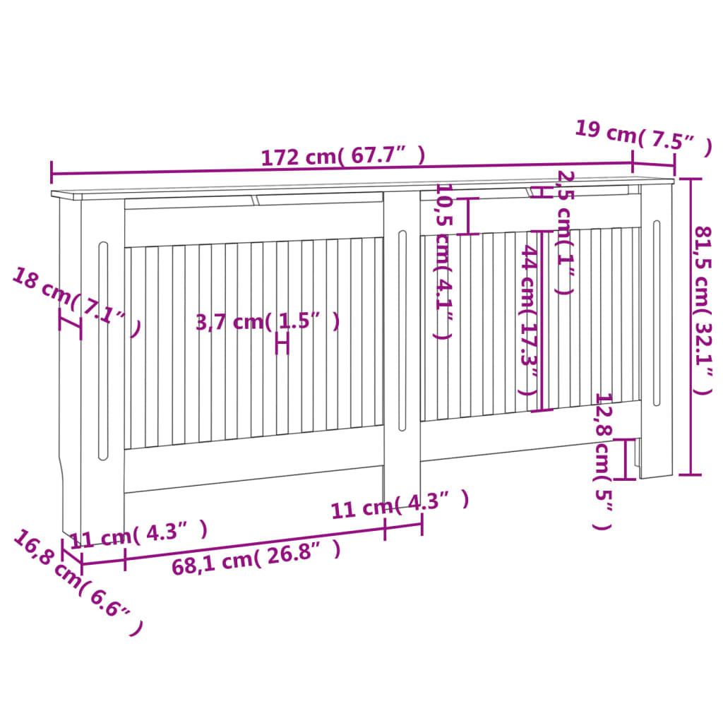 vidaXL Radiator Cover White MDF 172 cm