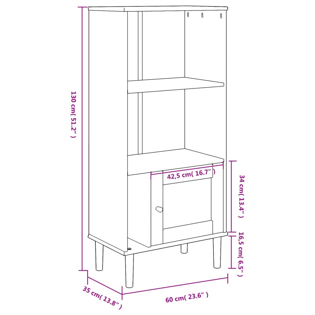 vidaXL Bookcase SENJA Rattan Look Brown 60x35x130 cm Solid Wood Pine