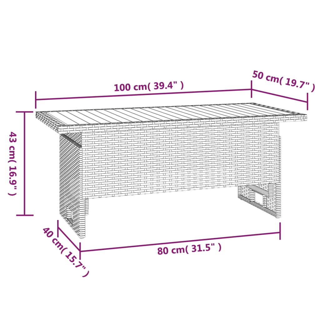 vidaXL Garden Table Grey 100x50x43/63 cm Solid Wood Acacia&Poly Rattan