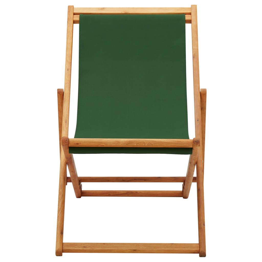 vidaXL Folding Beach Chair Eucalyptus Wood and Fabric Green