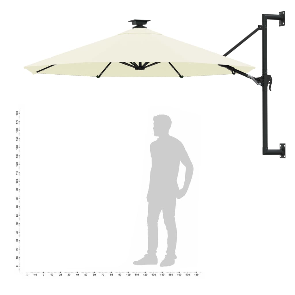 vidaXL Wall-mounted Parasol with LEDs and Metal Pole 300 cm Sand