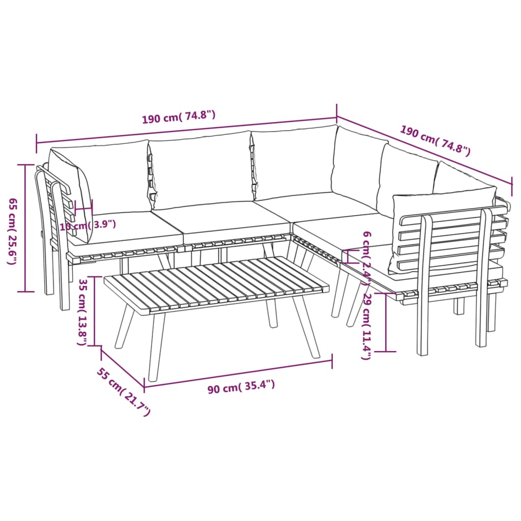 vidaXL 6 Piece Garden Lounge Set with Cushions Solid Wood Acacia