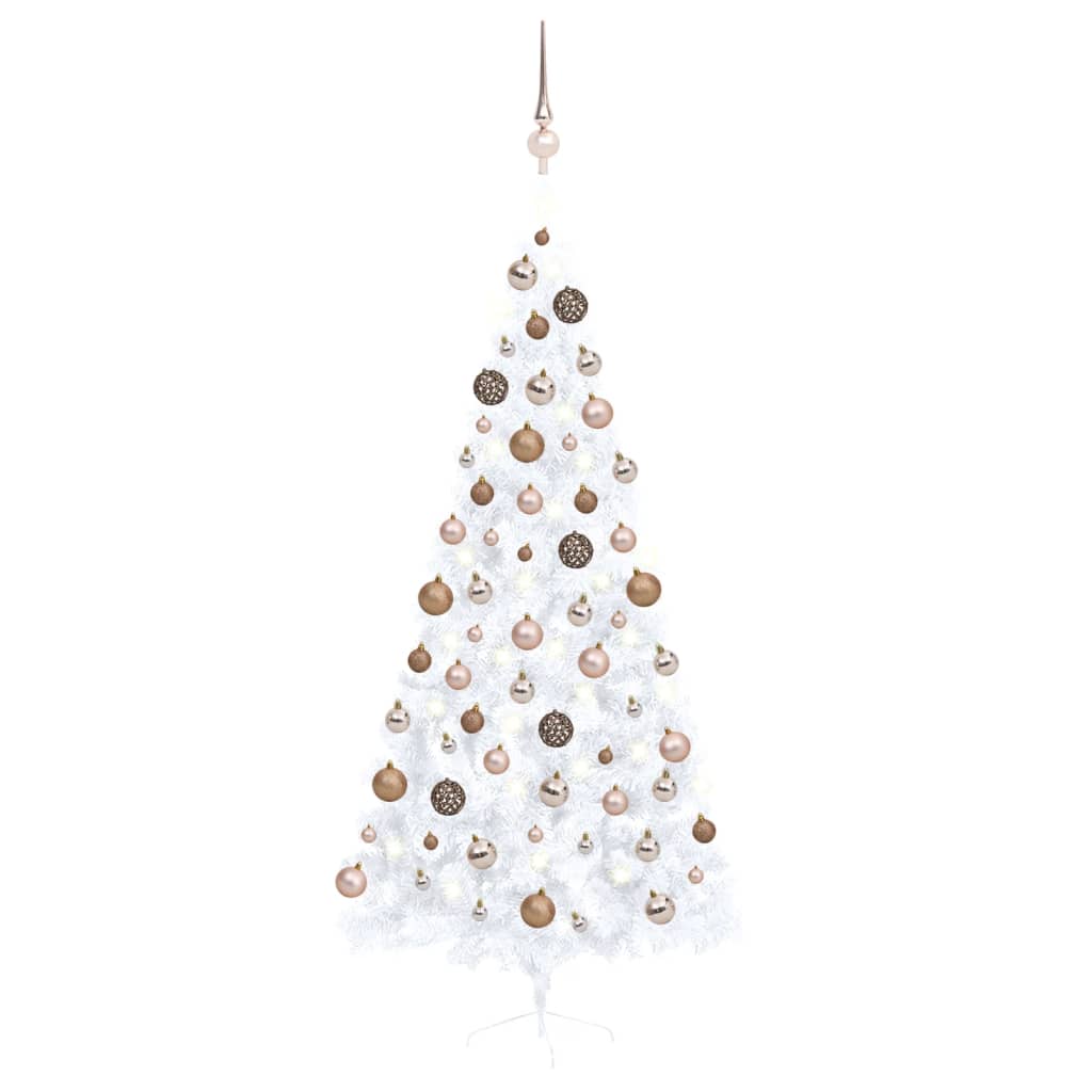 vidaXL Artificial Half Pre-lit Christmas Tree with Ball Set White 210 cm