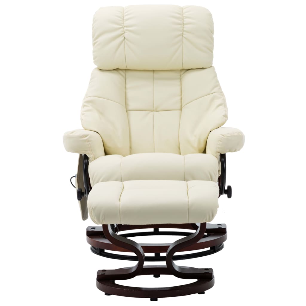 vidaXL Massage Reclining Chair Cream Faux Leather and Bentwood