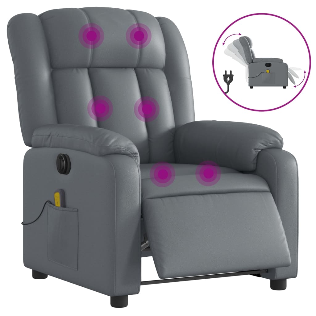 vidaXL Electric Massage Recliner Chair Grey Faux Leather