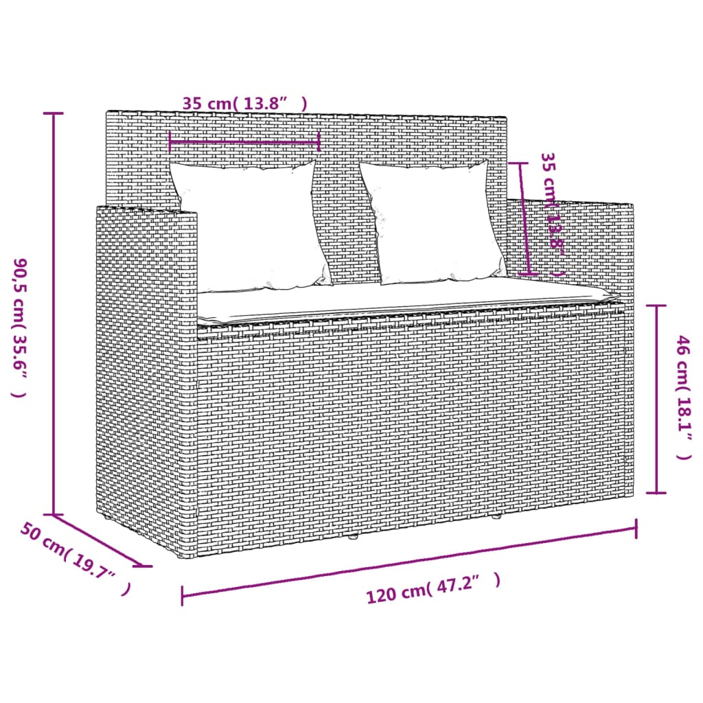vidaXL Garden Bench with Cushions Beige Poly Rattan