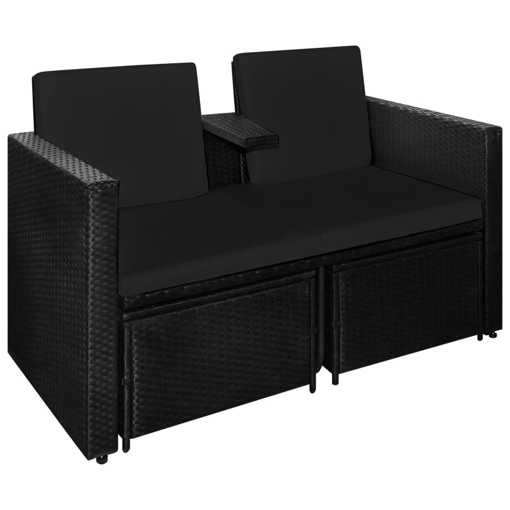 vidaXL 3 Piece Garden Lounge Set with Cushions Poly Rattan Black