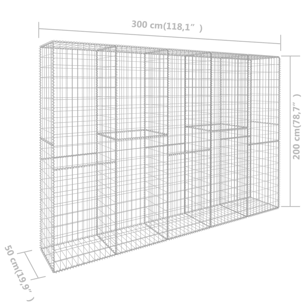 vidaXL Gabion Wall with Cover Galvanised Steel 300x50x200 cm